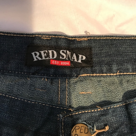 Mens Red Snap 40x32 Blue Distressed Jeans - Picture 5 of 6